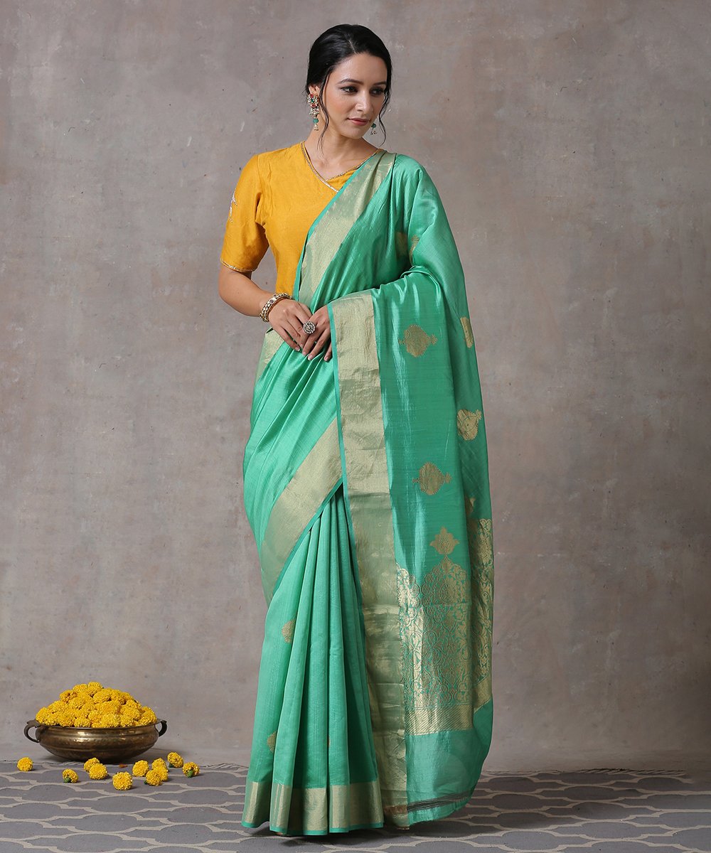 Handloom_Sea_Green_Pure_Mulberry_Silk_Banarasi_Saree_with_Booti_WeaverStory_01