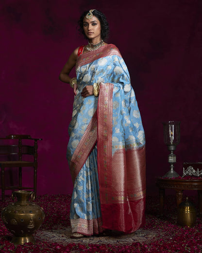 Handloom_Sky_Blue_Tissue_Banarasi_Saree_with_Jangla_Design_and_Pink_Border_WeaverStory_02
