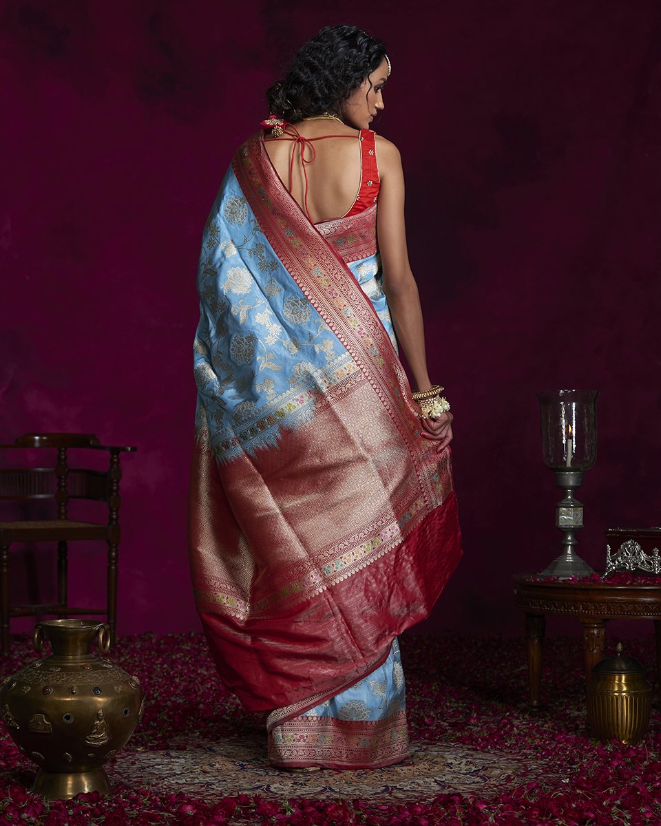 Handloom_Sky_Blue_Tissue_Banarasi_Saree_with_Jangla_Design_and_Pink_Border_WeaverStory_03
