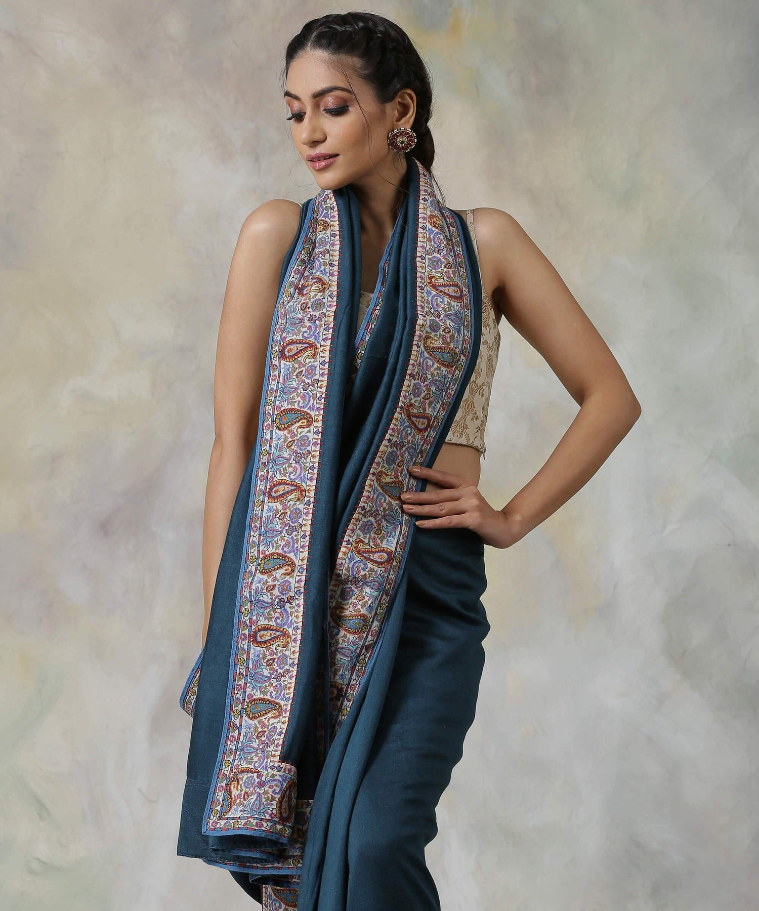 Handwoven_Moonga_Silk_Saree_in_Regal_Blue_with_Hand_Appliqued_Sozni_Needle_Work_Border_WeaverStory_01