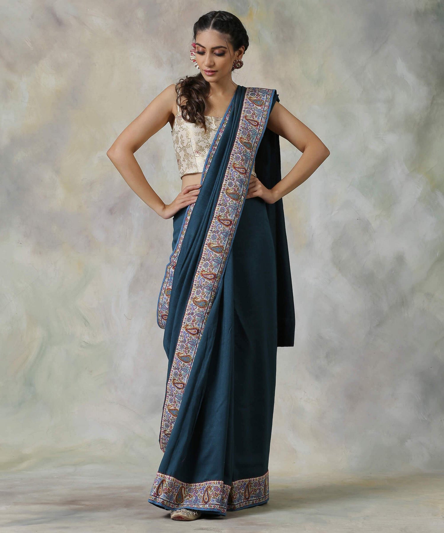 Handwoven_Moonga_Silk_Saree_in_Regal_Blue_with_Hand_Appliqued_Sozni_Needle_Work_Border_WeaverStory_02
