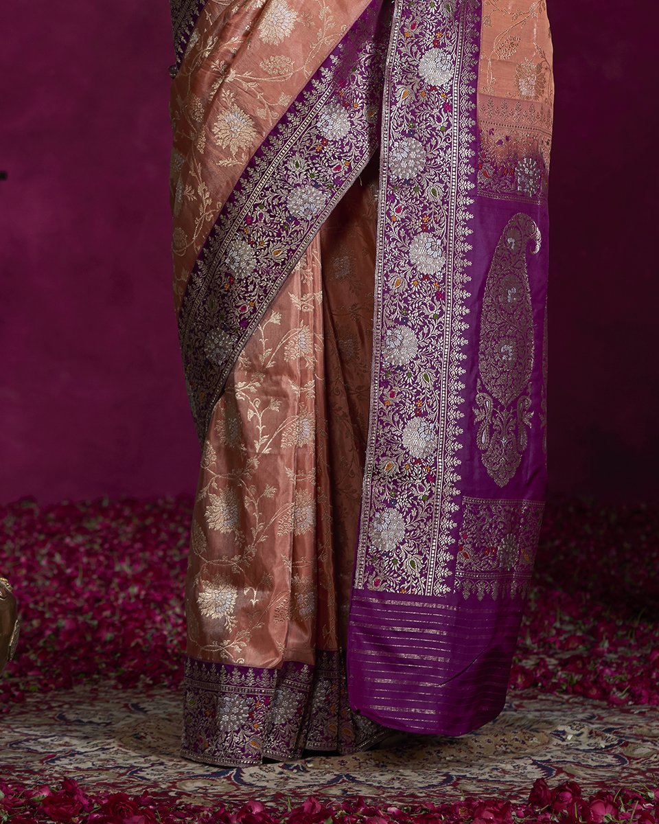 Handloom_Tissue_Peach_Banarasi_Saree_with_Jangla_Design_and_Purple_Border_WeaverStory_04
