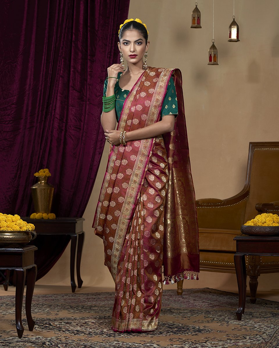 Handloom_Wine_Pure_Katan_Silk_Banarasi_Tanchoi_Saree_with_Mughal_Motifs_woven_with_Zari_WeaverStory_02