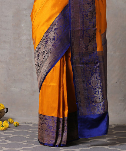 Handloom_Yellow_Pure_Katan_Silk_Banarasi_Saree_With_Purple_Floral_Border_WeaverStory_04