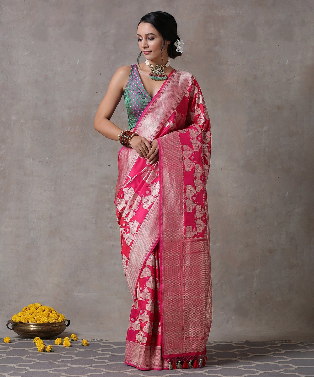 Hot_Pink_Handloom_Pure_Katan_Silk_Banarasi_Saree_With_Kadhwa_Sona_Rupa_Zari_and_Nartaki_Motifs_WeaverStory_01