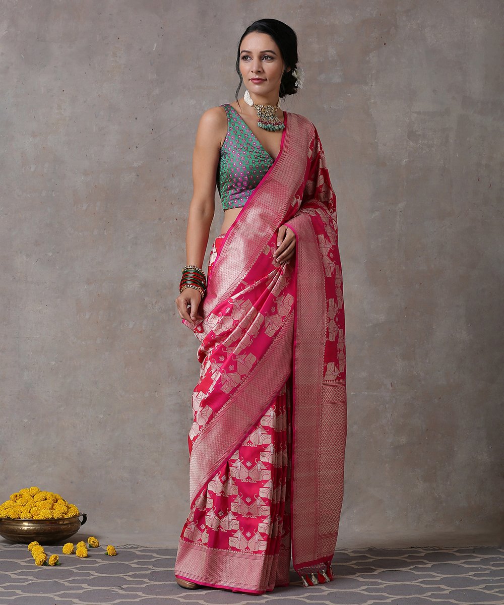 Hot_Pink_Handloom_Pure_Katan_Silk_Banarasi_Saree_With_Kadhwa_Sona_Rupa_Zari_and_Nartaki_Motifs_WeaverStory_02