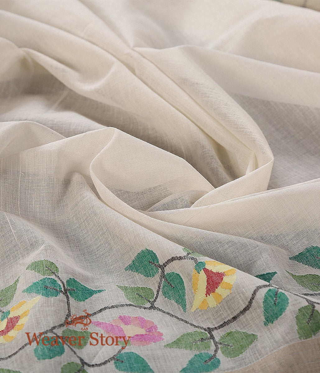 Handwoven_and_Handspun_Cotton_Jamdani_Saree_in_Offwhite_with_all_over_Floral_Jaal_WeaverStory_05