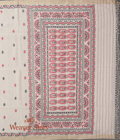 Beige_Hand_Spun_and_Hand_Woven_Cotton_Jamdani_Saree_with_Red_and_Black_Border_WeaverStory_03