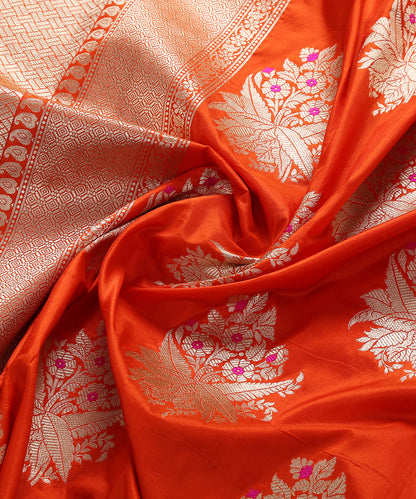 Orange_Handloom_Banarasi_Katan_Silk_Dupatta_with_Floral_Bunches_WeaverStory_05