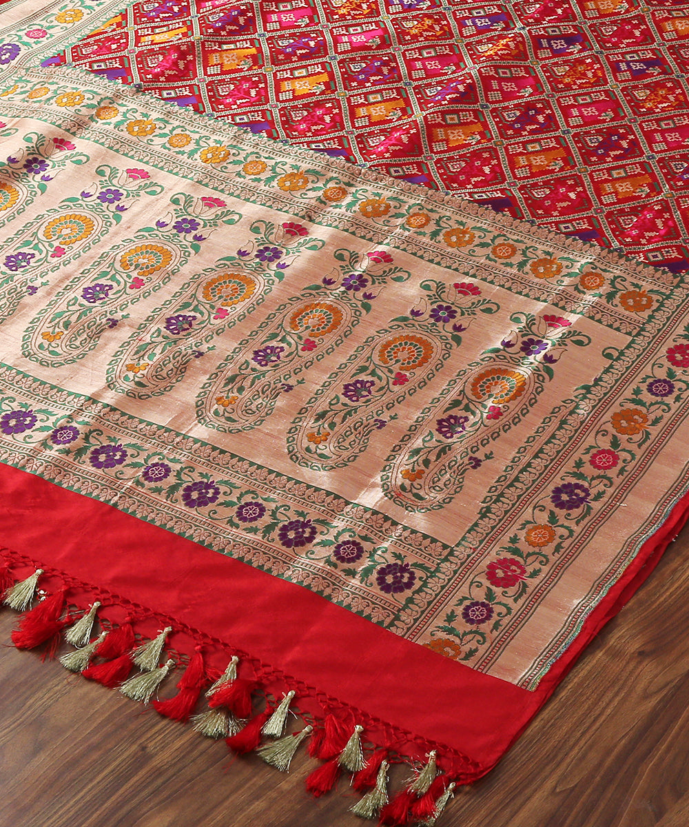 Handloom_Red_Meenakari_Banarasi_Patola_Dupatta_with_Floral_Border_WeaverStory_03