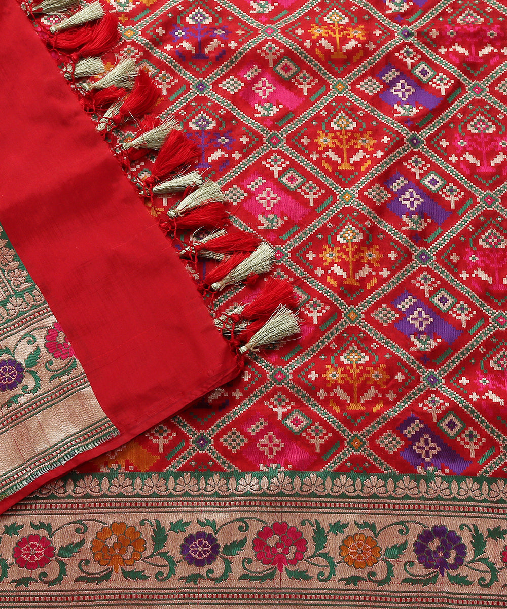 Handloom_Red_Meenakari_Banarasi_Patola_Dupatta_with_Floral_Border_WeaverStory_04