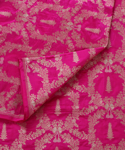 Rani_Pink_Pure_Katan_Silk_Banarasi_Handloom_Fabric_with_Traditional_Floral_Jaal_WeaverStory_02