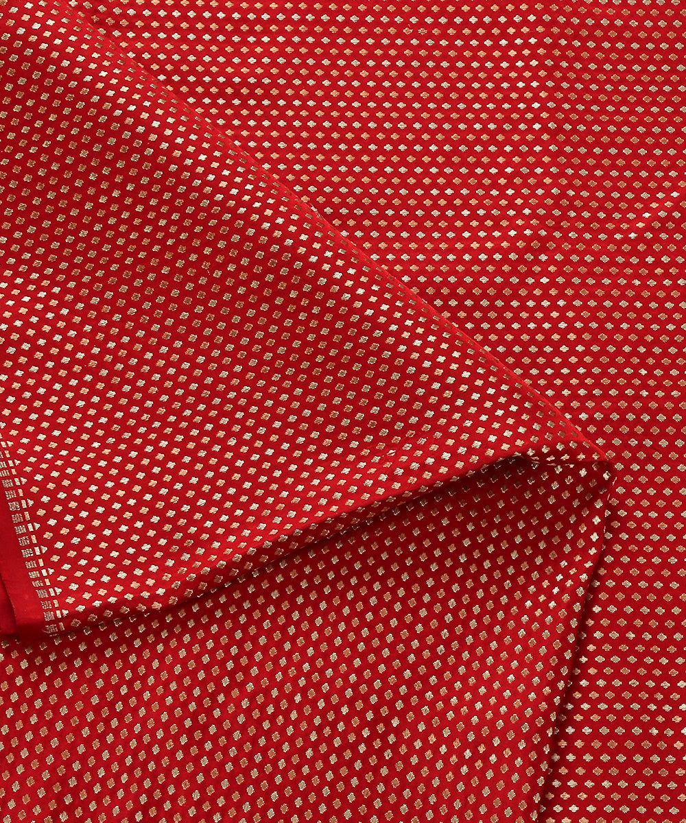 Red_Pure_Satin_Banarasi_Handloom_Fabric_with_Zari_Booti_WeaverStory_02