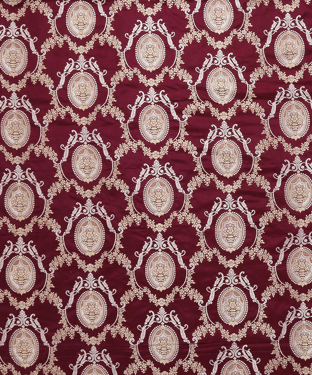 Wine_Pure_Katan_Silk_Banarasi_Handloom_Fabric_with_Victorian_Motifs_WeaverStory_03