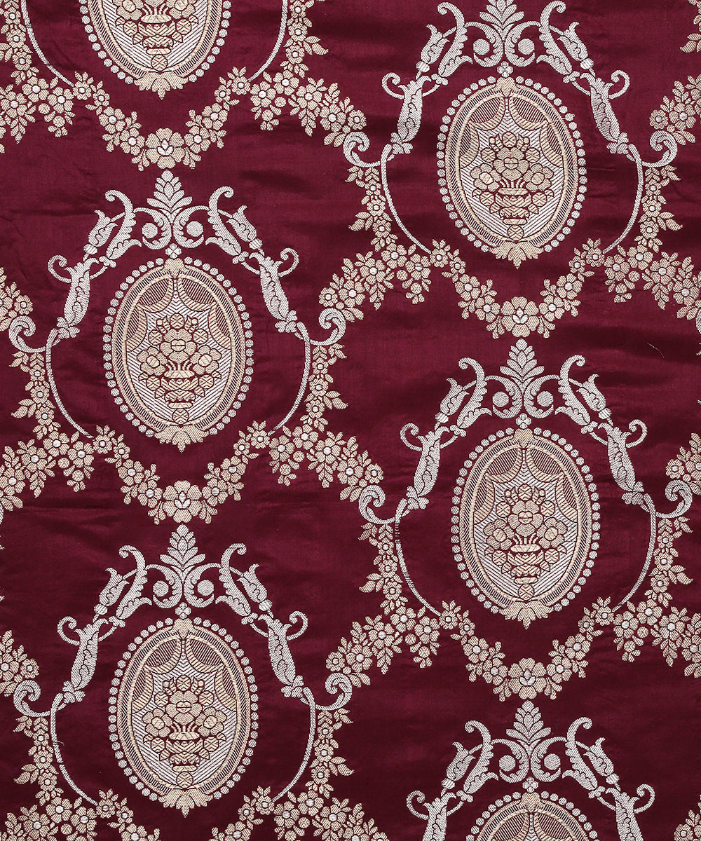 Wine_Pure_Katan_Silk_Banarasi_Handloom_Fabric_with_Victorian_Motifs_WeaverStory_02