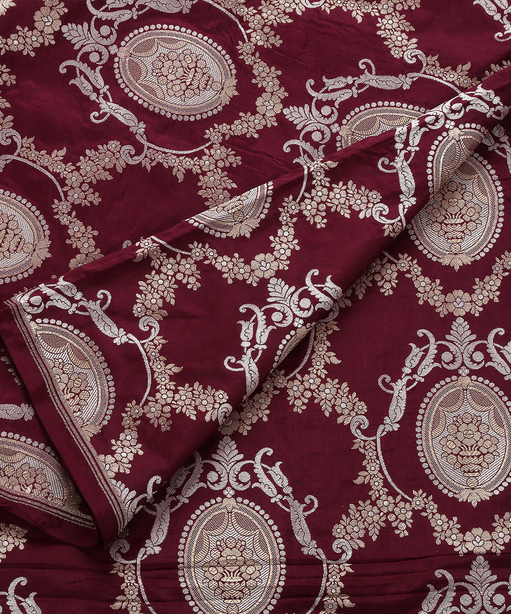 Wine_Pure_Katan_Silk_Banarasi_Handloom_Fabric_with_Victorian_Motifs_WeaverStory_04