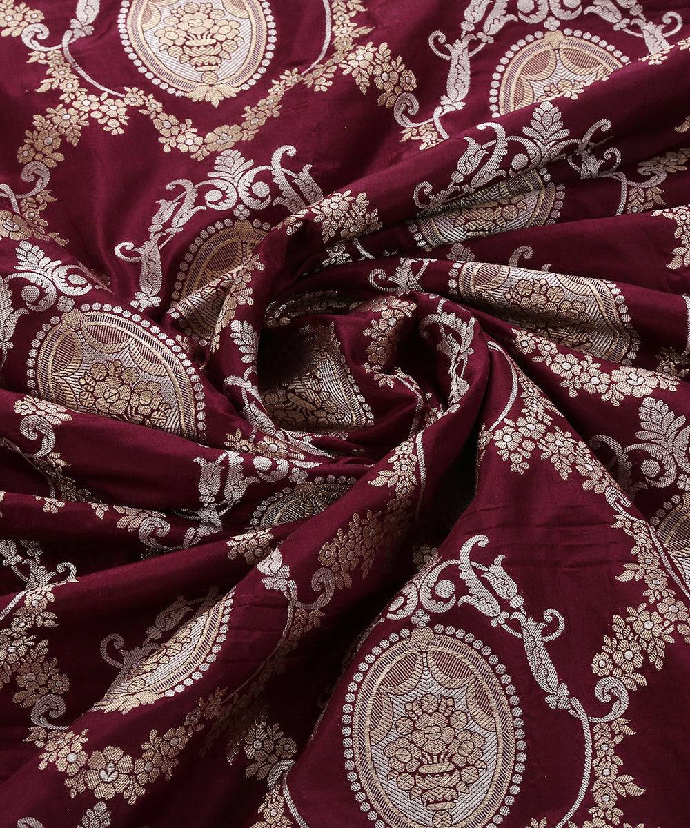 Wine_Pure_Katan_Silk_Banarasi_Handloom_Fabric_with_Victorian_Motifs_WeaverStory_05