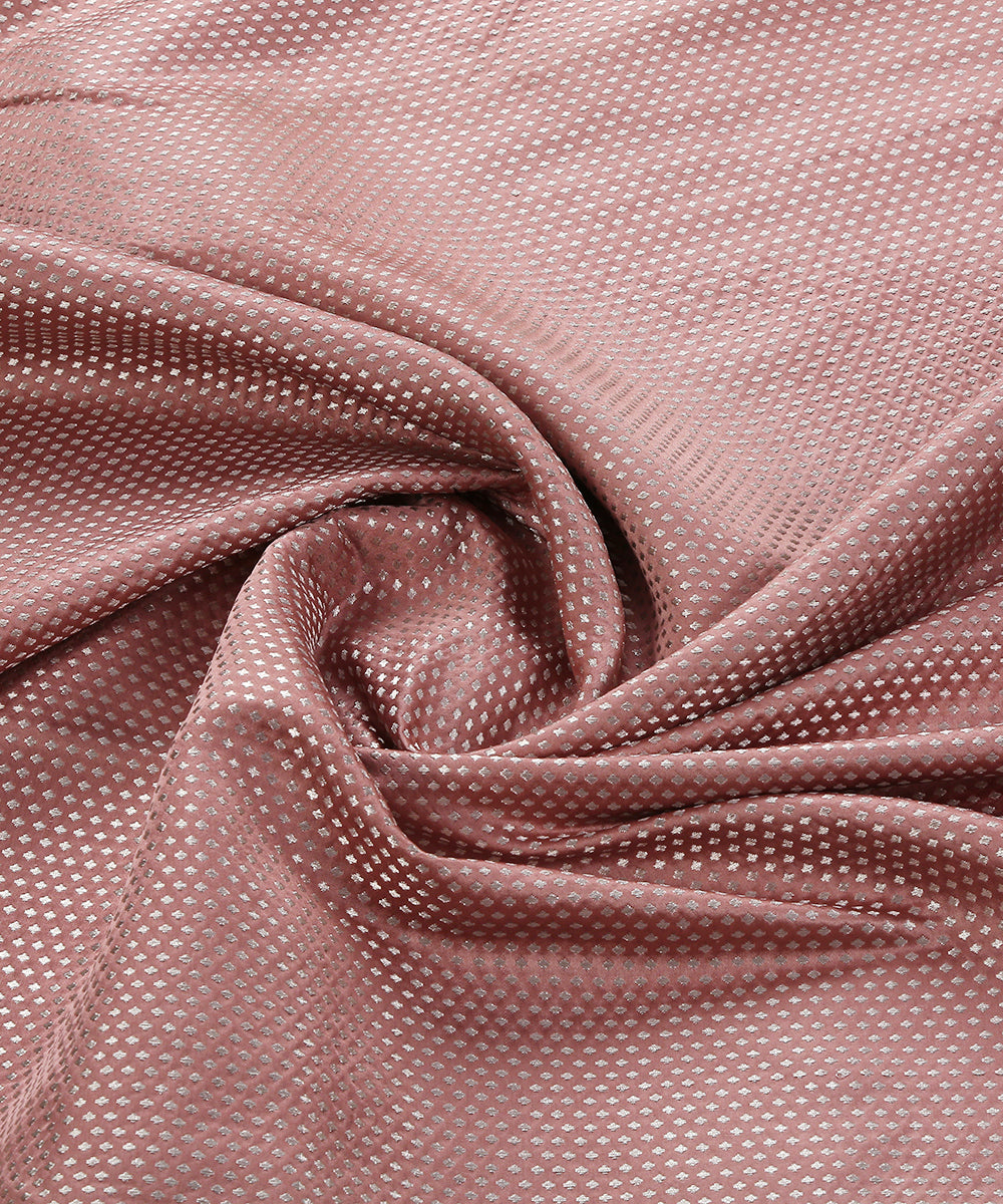 Peach_Pure_Satin_Banarasi_Handloom_Fabric_with_Silver_Zari_Booti_WeaverStory_02
