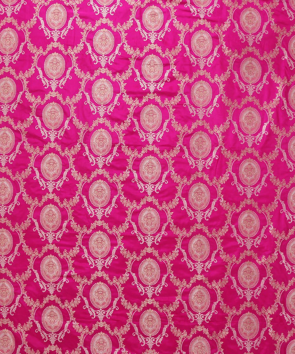 Rani_Pink_Pure_Katan_Silk_Banarasi_Handloom_Fabric_with_Victorian_Motifs_WeaverStory_03