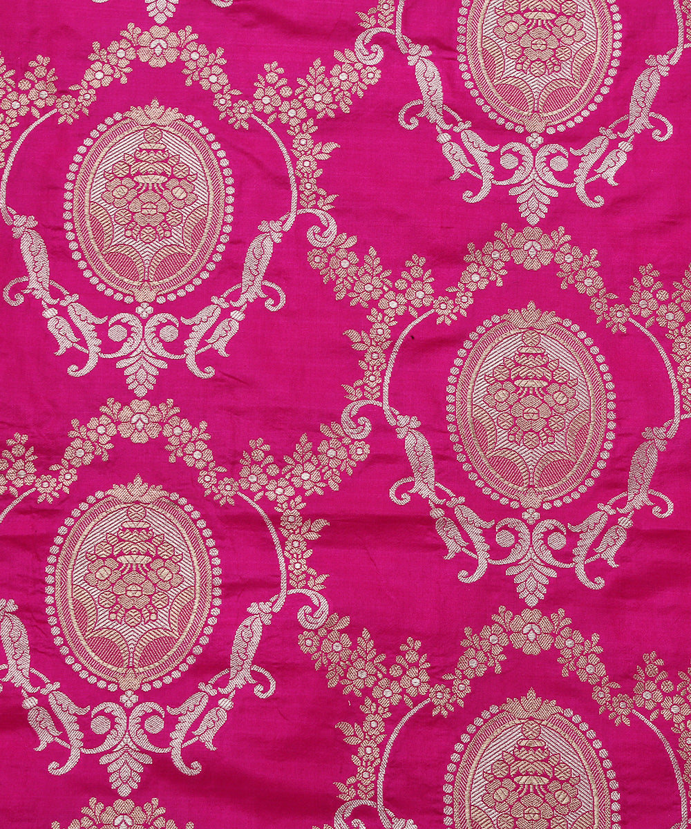 Rani_Pink_Pure_Katan_Silk_Banarasi_Handloom_Fabric_with_Victorian_Motifs_WeaverStory_02