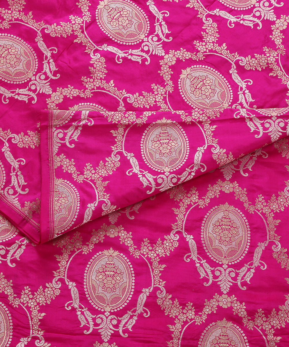 Rani_Pink_Pure_Katan_Silk_Banarasi_Handloom_Fabric_with_Victorian_Motifs_WeaverStory_04