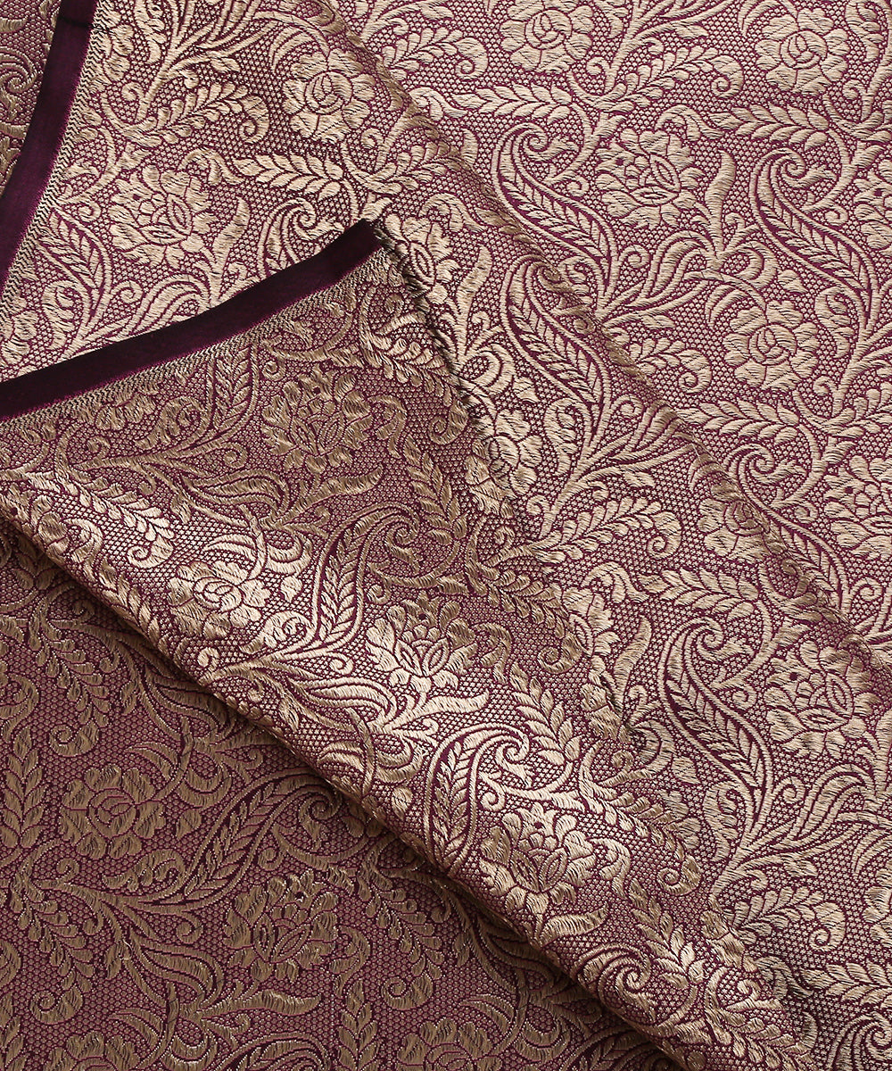 Wine_Pure_Katan_Silk_Banarasi_Handloom_Fabric_with_Floral_Jaal_WeaverStory_02