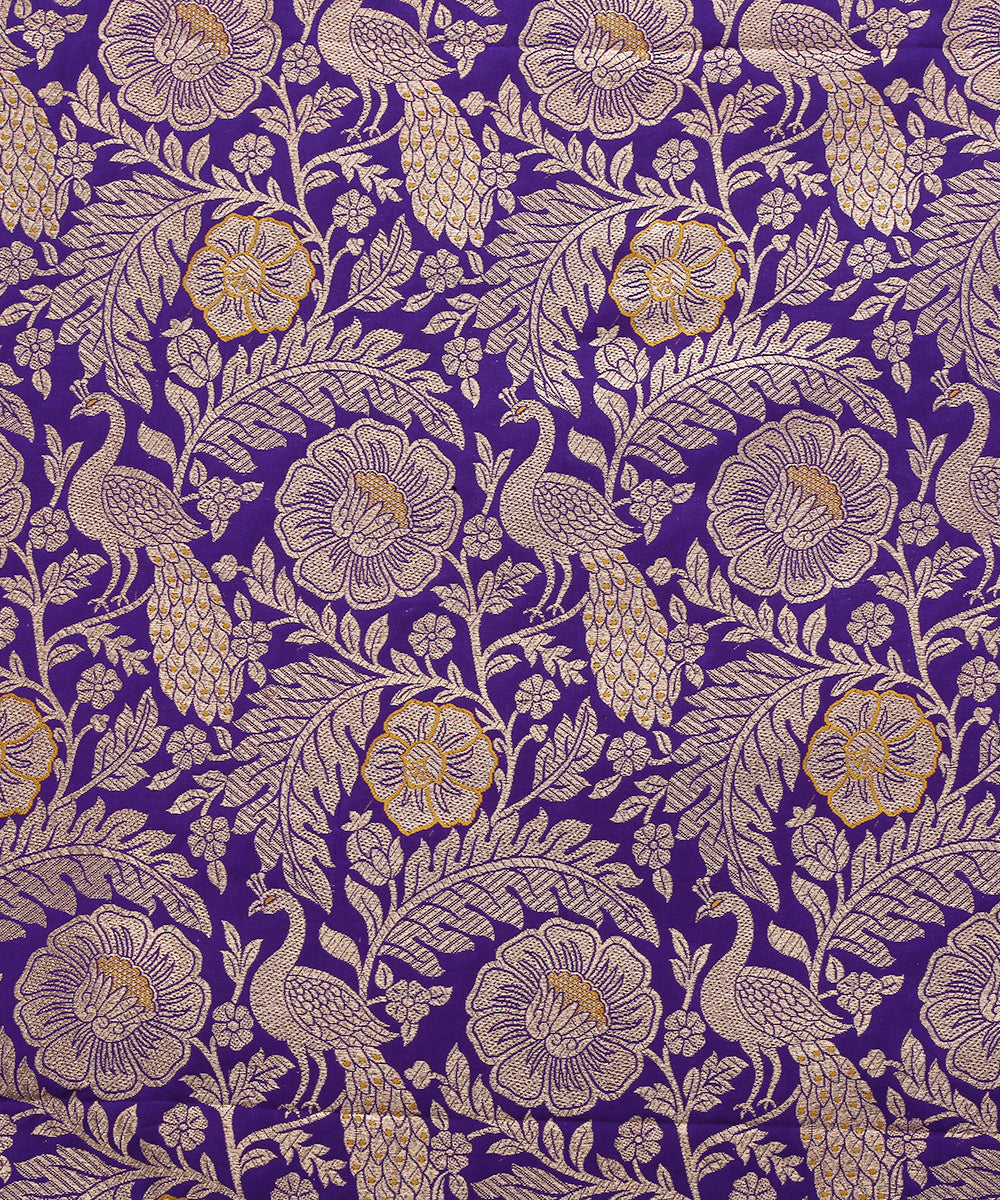 Purple_Pure_Katan_Silk_Banarasi_Handloom_Fabric_with_Morni_Jaal_WeaverStory_02