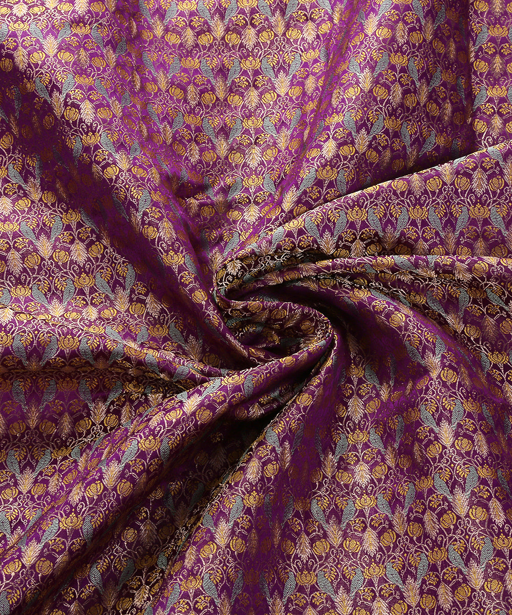 Purple_Pure_Satin_Silk_Banarasi_Jamawar_Handloom_Fabric_with_Birds_WeaverStory_05