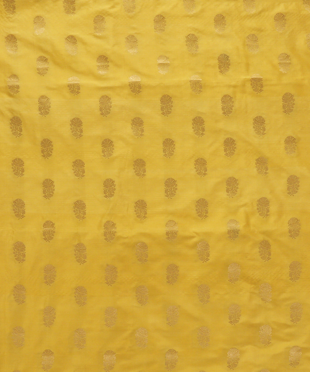 Yellow_Pure_Katan_Silk_Banarasi_Handloom_Fabric_with_Mughal_Phool_Patti_Motifs_WeaverStory_04