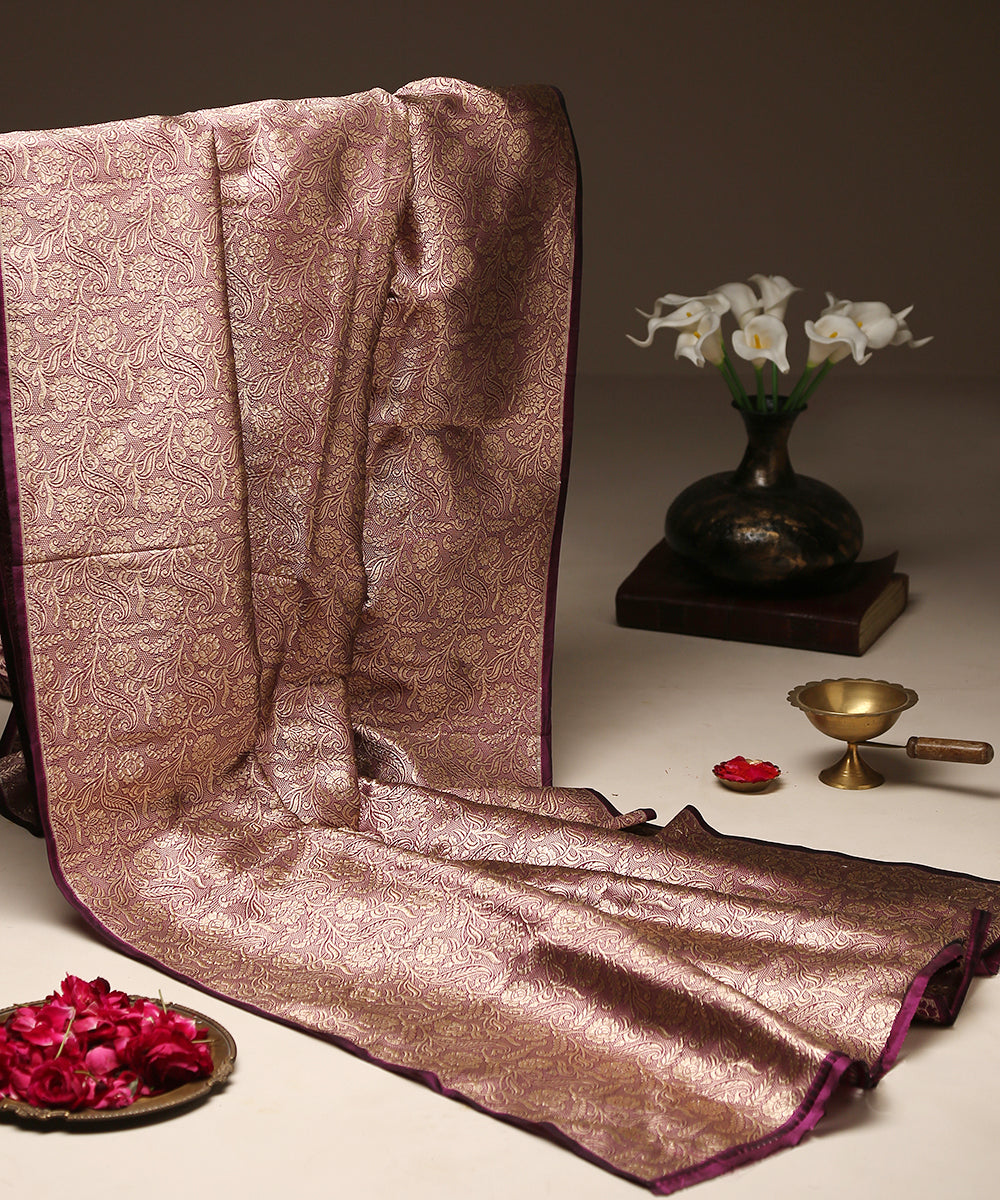Wine_Pure_Katan_Silk_Banarasi_Handloom_Fabric_with_Floral_Jaal_WeaverStory_01