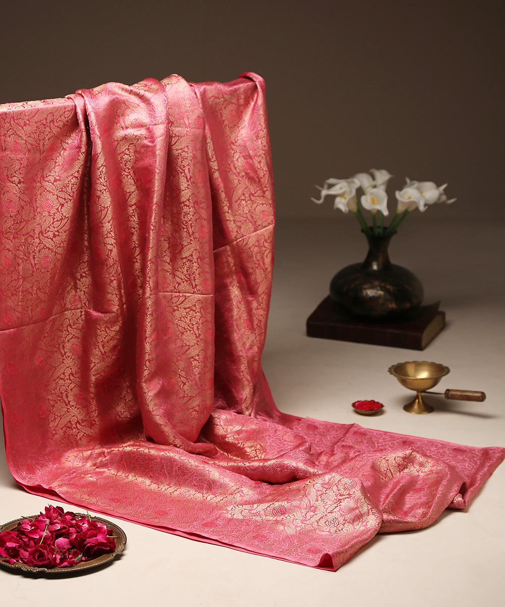 Rose_Pink_Pure_Katan_Silk_Banarasi_Handloom_Fabric_with_Gulaab_Jaal_WeaverStory_01