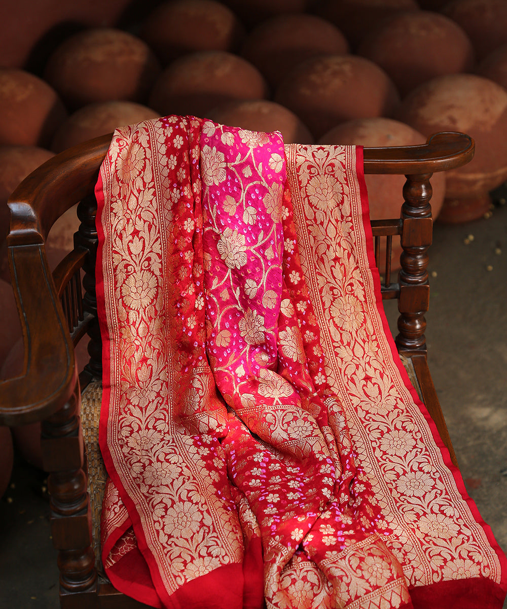 Red_and_Pink_Handloom_Georgette_Banarasi_Bandhej_Dupatta_WeaverStory_01