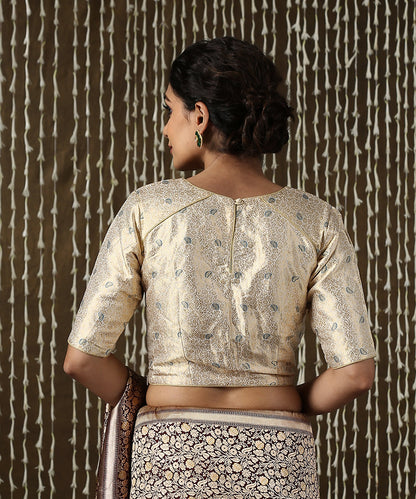 Offwhite_Katan_Silk_Brocade_Blouse_with_Jhumki_Booti_WeaverStory_03