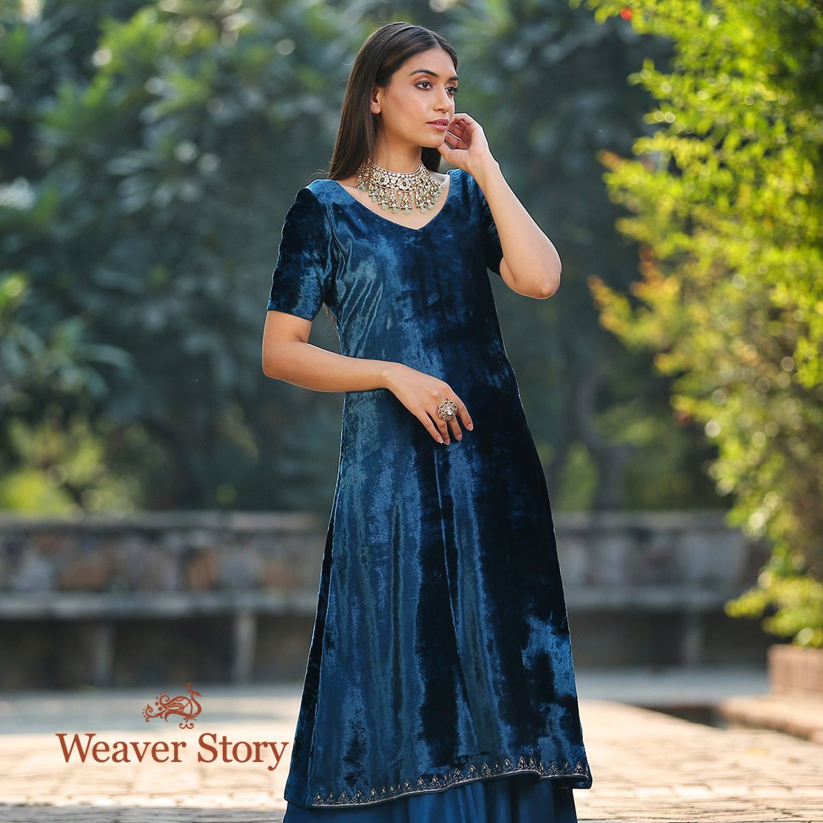 Velvet Palazzo Suit with Printed in Wine purple - SK14087