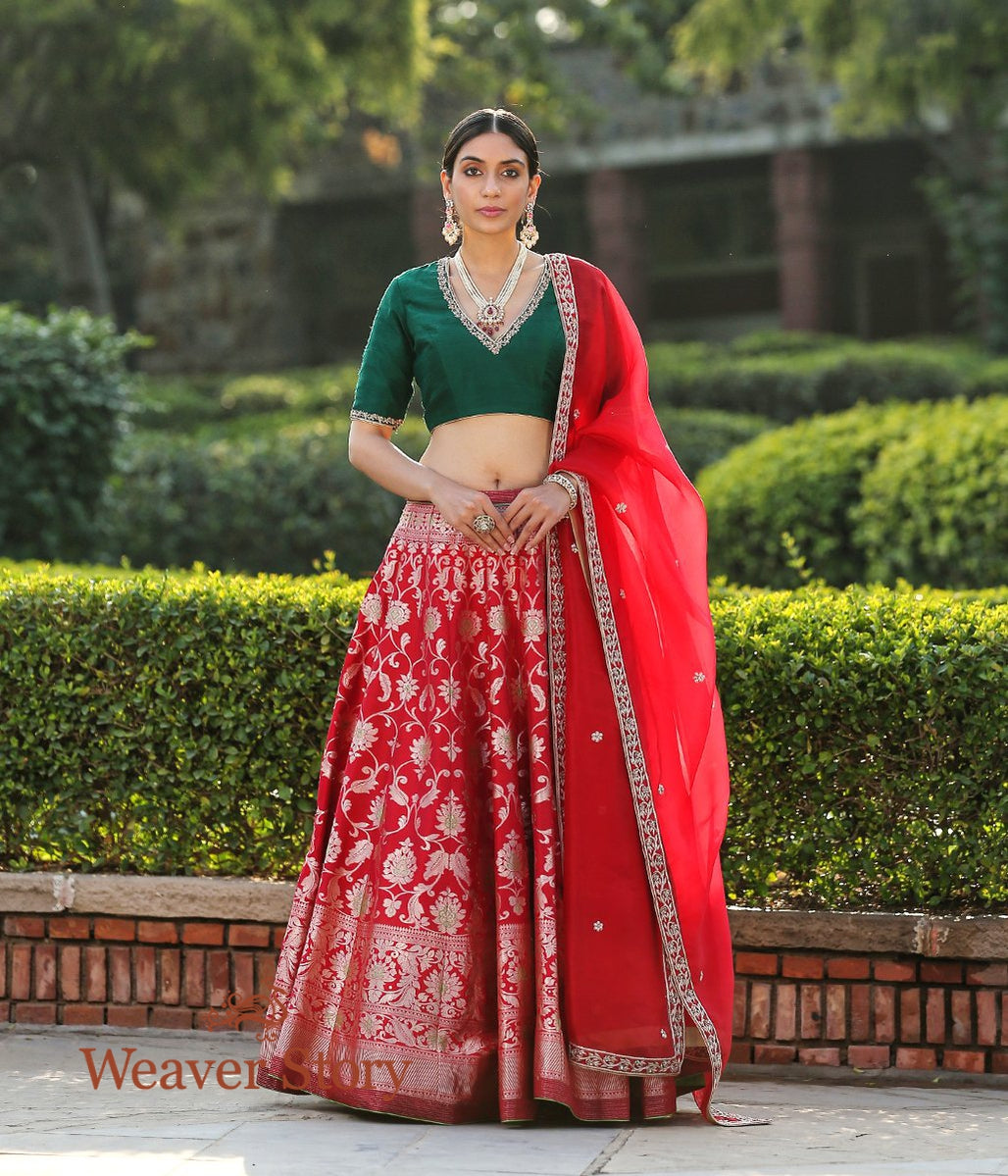Buy White Lehenga In Silk With Red And Green Patola Printed Buttis And  Border Along With Bandhani Dupatta KALKI Fashion India