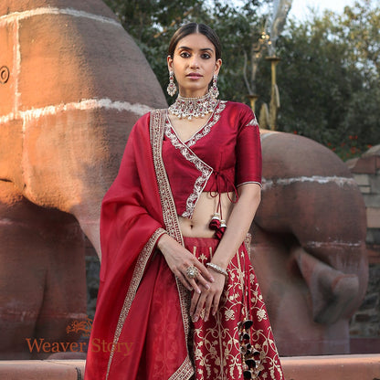 Handwoven_Banarasi_Lehenga_in_Regal_Maroon_with_Zardozi_Embroidered_Blouse_and_Dupatta_WeaverStory_02