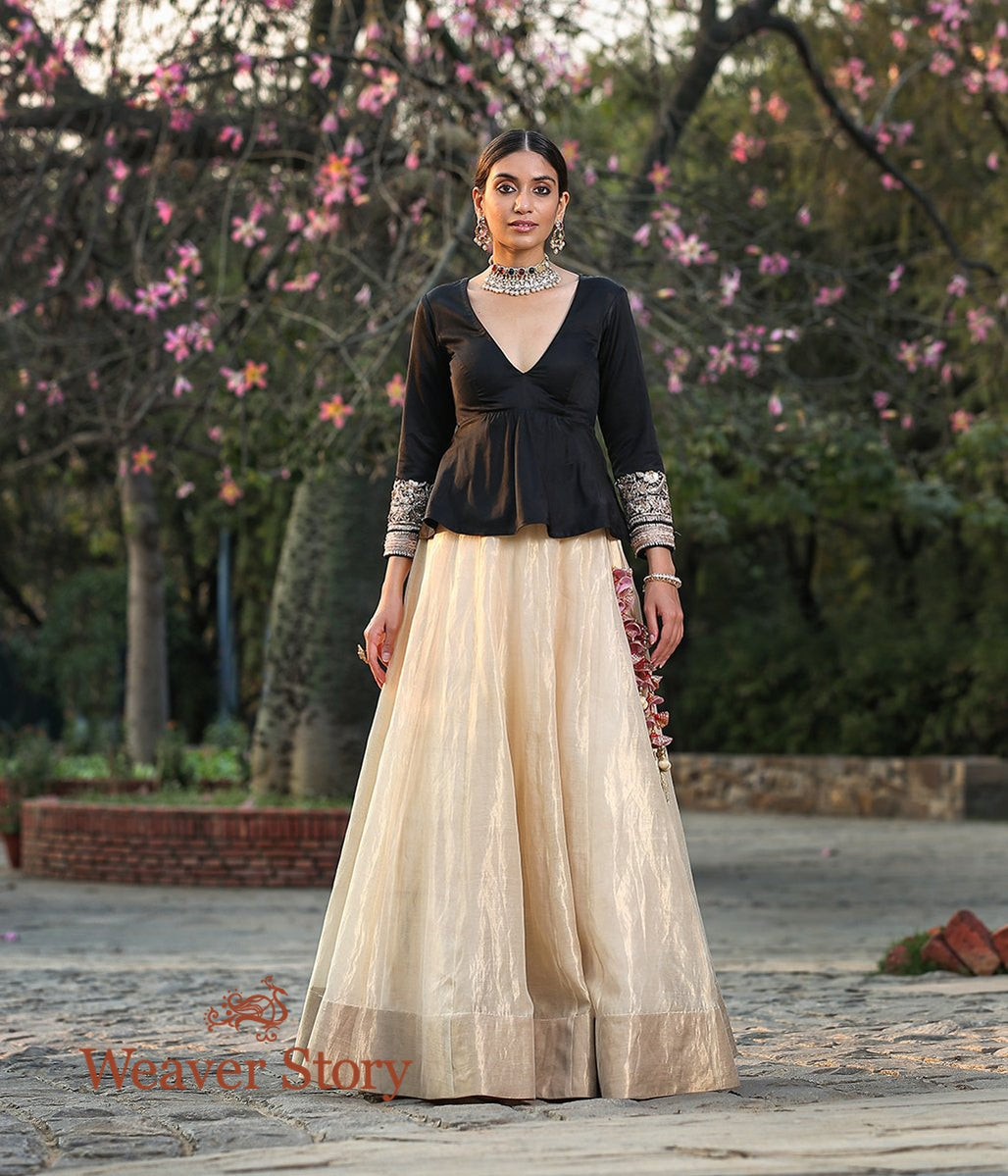 Ethnicity Elegant Gold Lehenga Skirt with Metallic Embroidery - In-Sattva