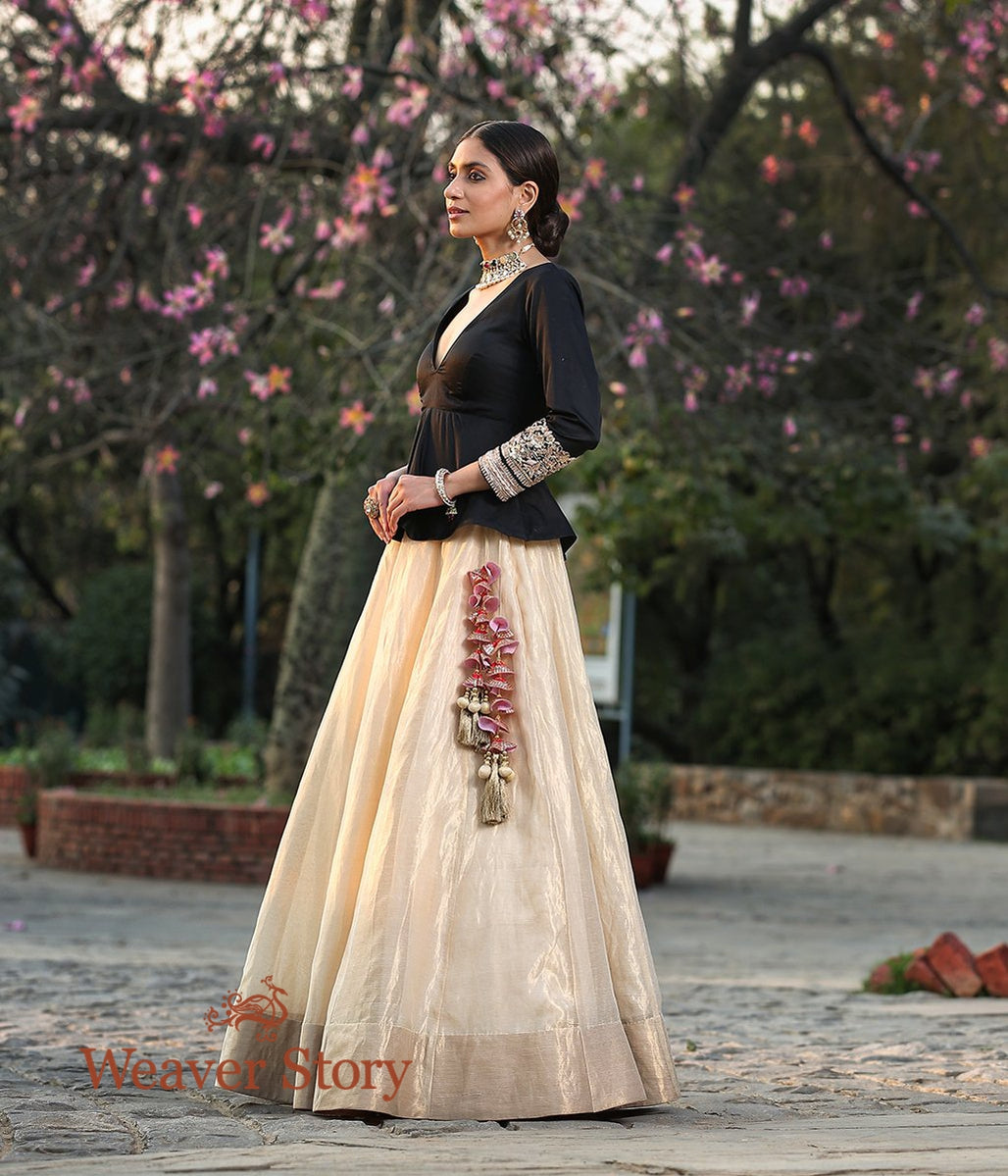 Gold_Silk_Tissue_Lehenga_with_Trendy_Hand_Embroidered_Peplum_WeaverStory_02