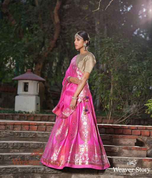 Handwoven_Rose_Pink_Banarasi_Lehenga_with_Meenakari_WeaverStory_04