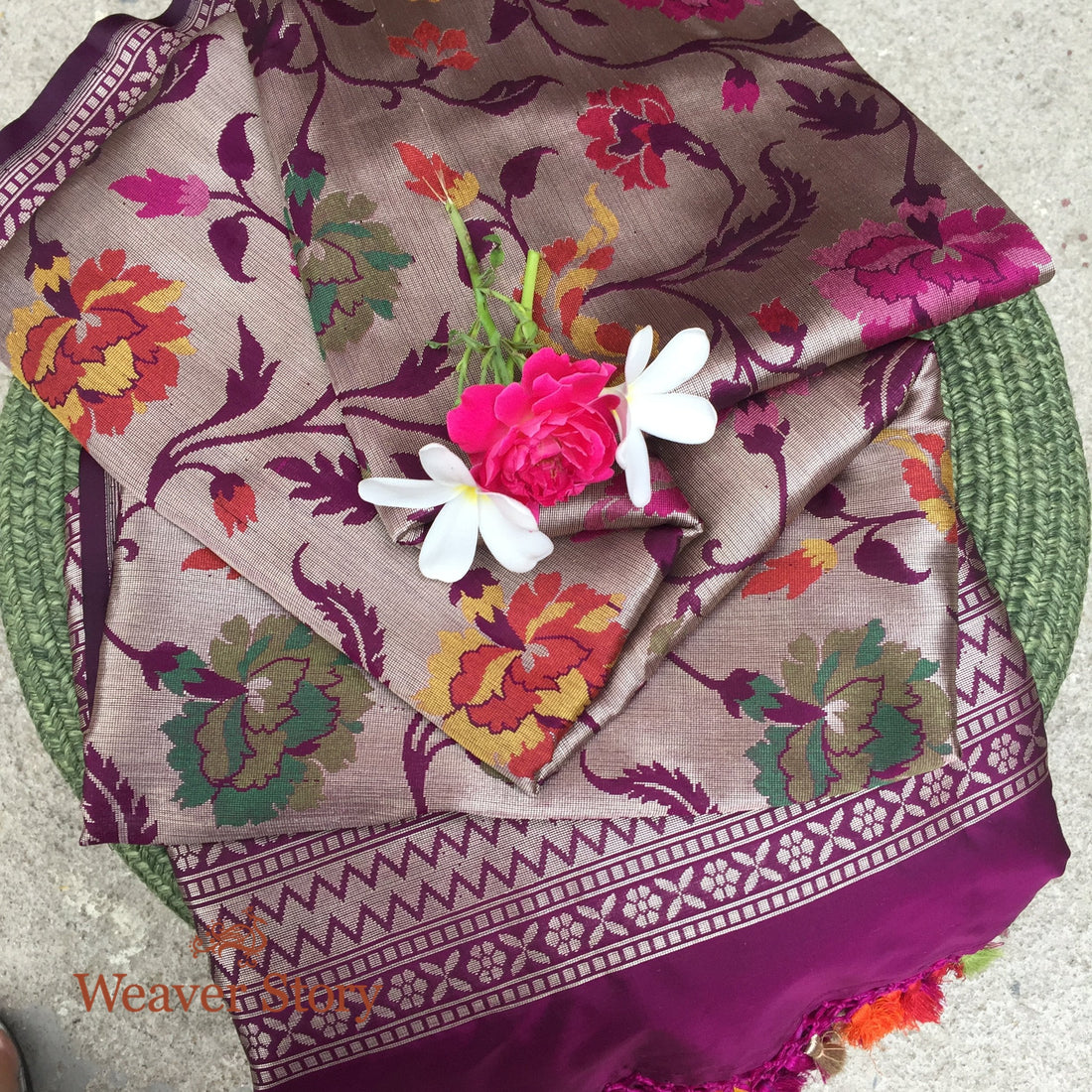 Wine_Handloom_Cutwork_Banarasi_Jangla_Dupatta_with_Antique_Zari_Base_and_Meenakari_WeaverStory_01