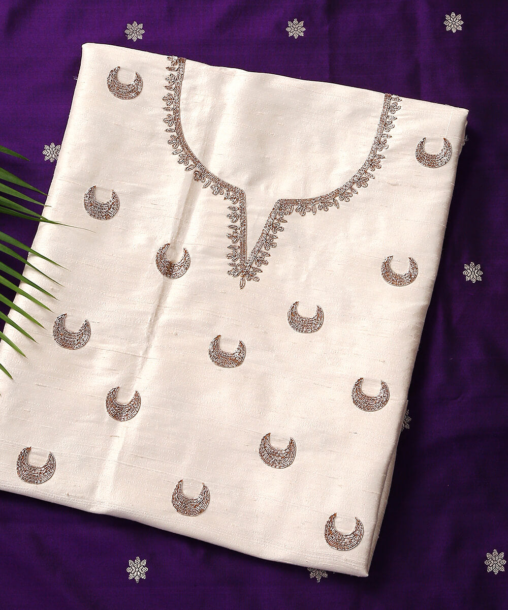 Ivory_Chaand_Boota_Hand_Embroidered_Pure_Raw_Silk_Blouse_Fabric_WeaverStory_01