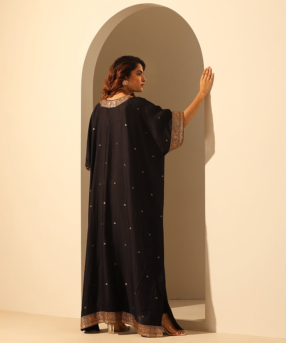 Handloom_Black_Chiniya_Silk_Kaftan_With_Plain_Glaze_Cotton_Silk_Pants_WeaverStory_05