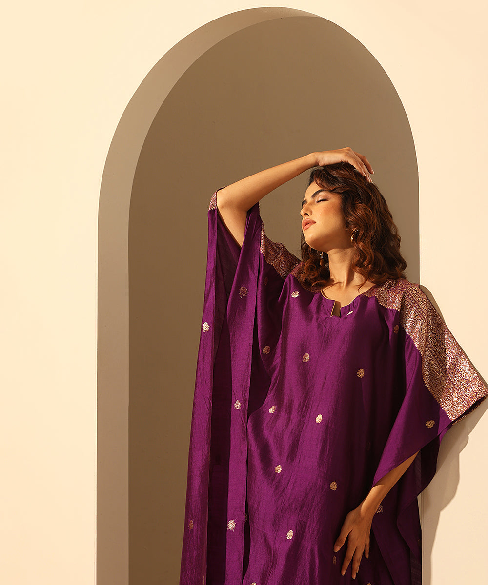Handloom_Purple_Chiniya_Silk_Kaftan_With_Plain_Glaze_Cotton_Silk_Pants_WeaverStory_01