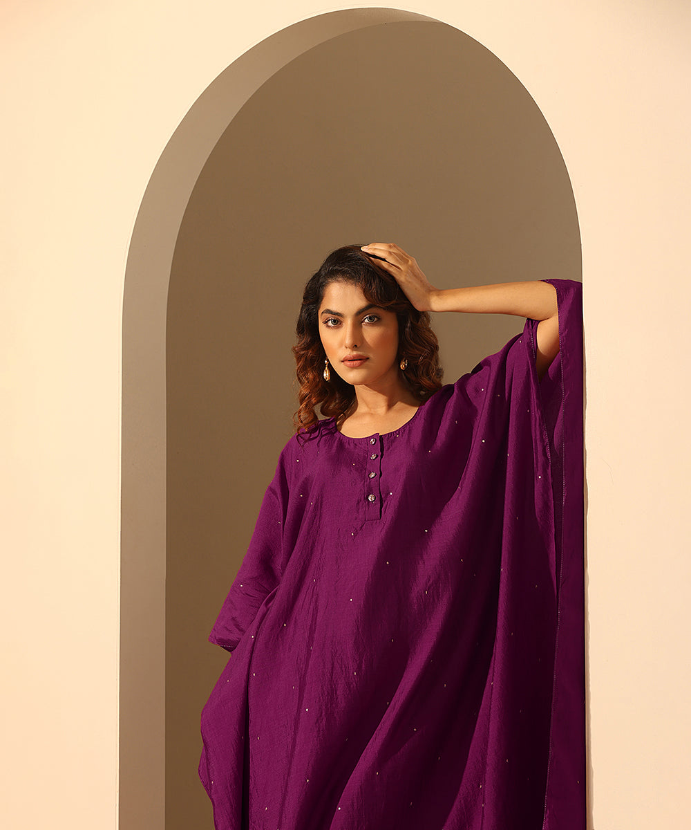 Purple_Handloom_Chiniya_Silk_Sequin_Kaftan_With_Plain_Glaze_Cotton_Silk_Pants_WeaverStory_01