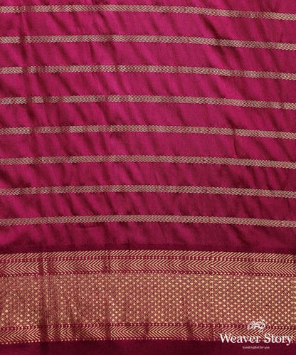 Dark_Majenta_Twill_Weave_Pure_Mulberry_Silk_Saree_With_Horizontal_Zari_Lines_WeaverStory_06