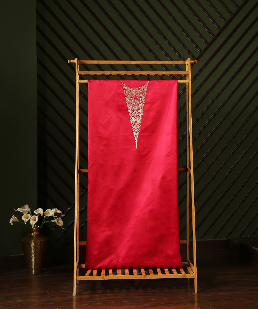 Red_Handloom_Satin_Silk_Banarasi_Kurta_Fabric_WeaverStory_01