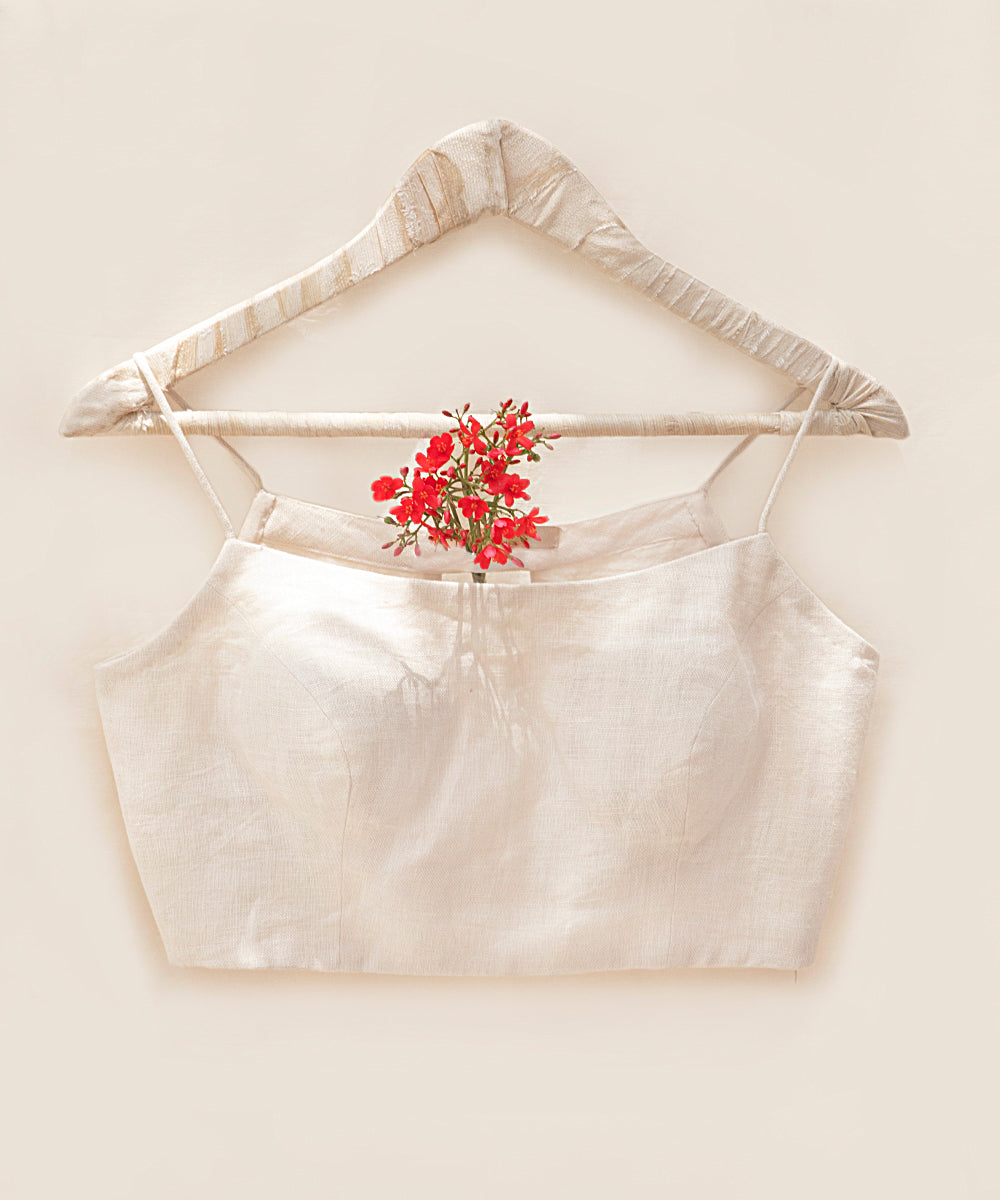 Offwhite_Handloom_Pure_Linen_Stitched_Blouse_With_Straps_WeaverStory_01