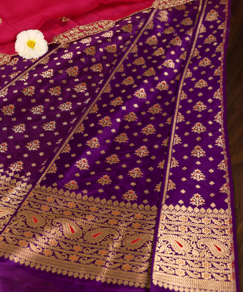 Purple_Handloom_Pure_Katan_Silk_Banarasi_Lehenga_With_Kadhwa_Meenakari_Booti_WeaverStory_01