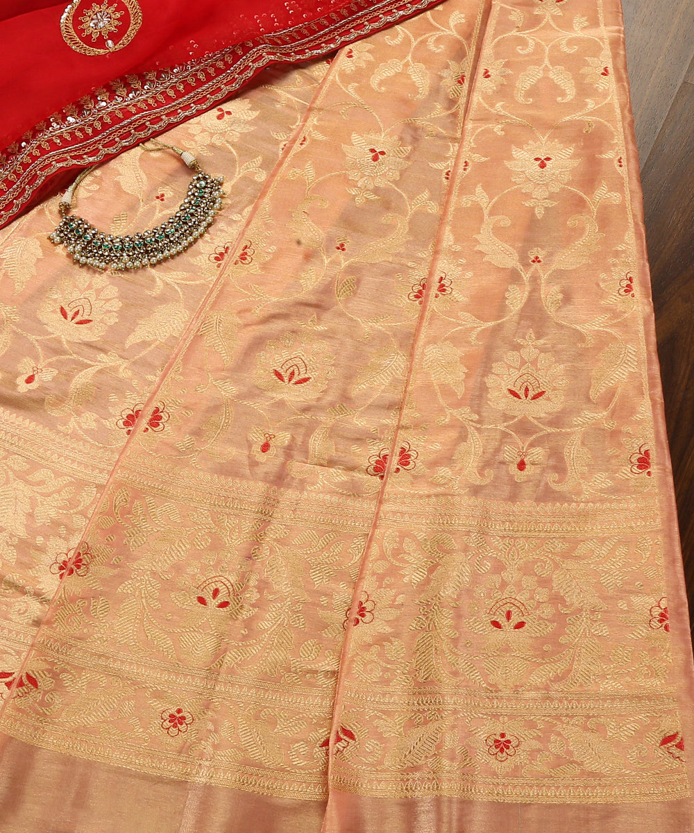 Peach_Handloom_Pure_Tissue_Silk_Banarasi_Lehenga_WeaverStory_01