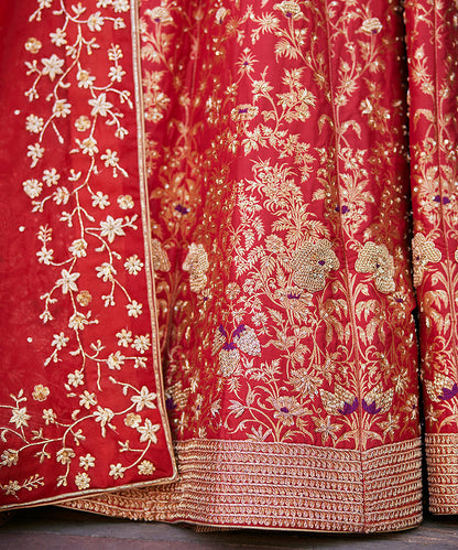 Red_Hand_Embroidered_Zardozi_Banarasi_Lehenga_With_Raw_Silk_Blouse_And_Dupatta_WeaverStory_06